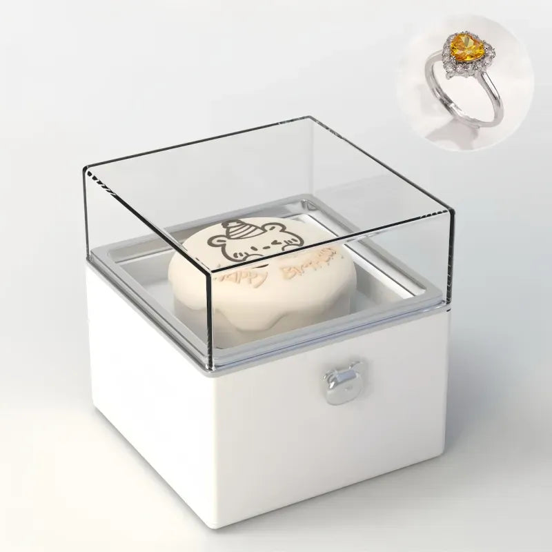 Magical Bear Cake Ring Box Surprise Gift Birthday Gift With Open Adjustable Promise Ring Gift For Lover For Her