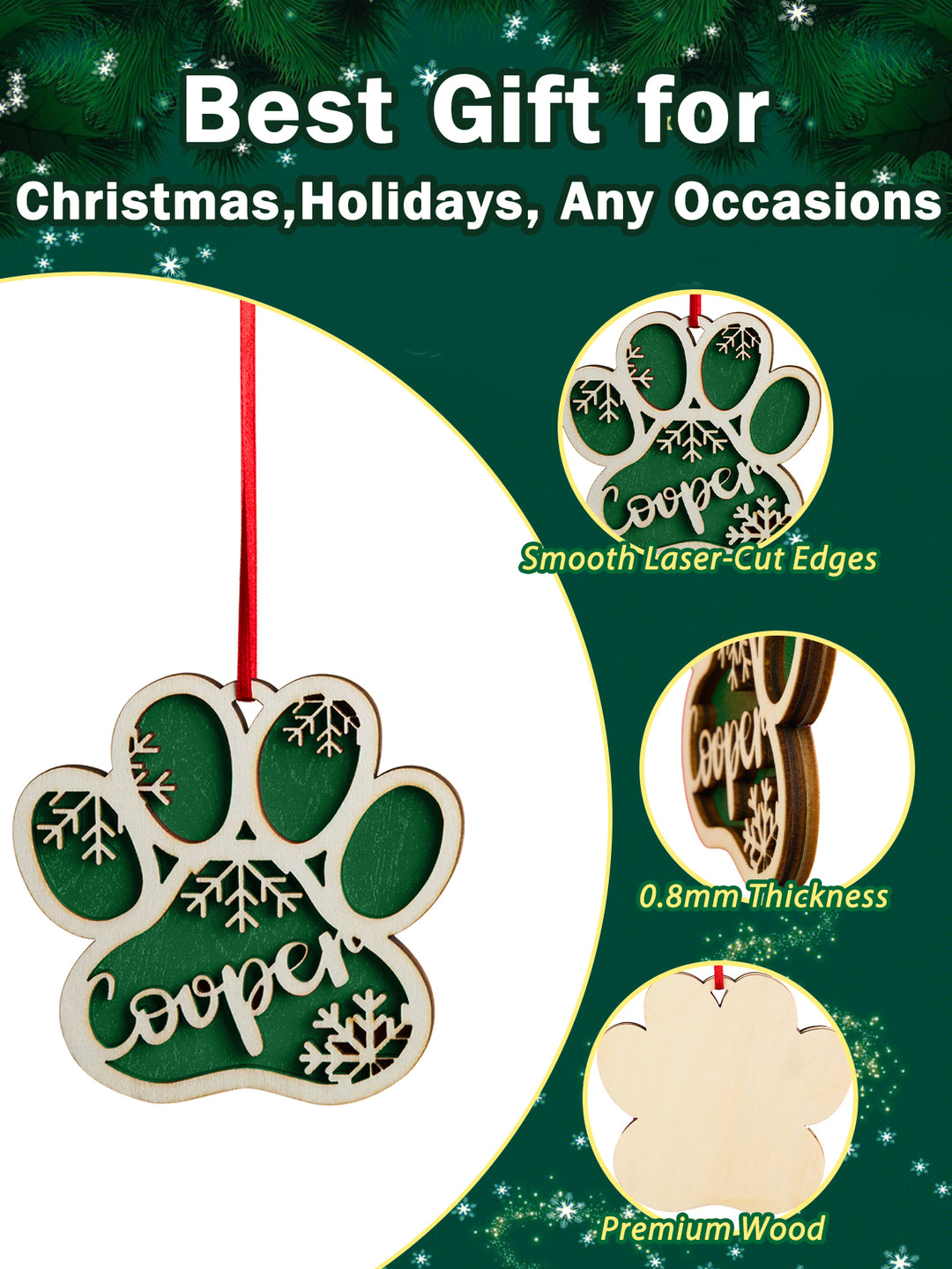 Personalized Dog Paw Snowflake Ornament – Custom Name Christmas Tree Decoration