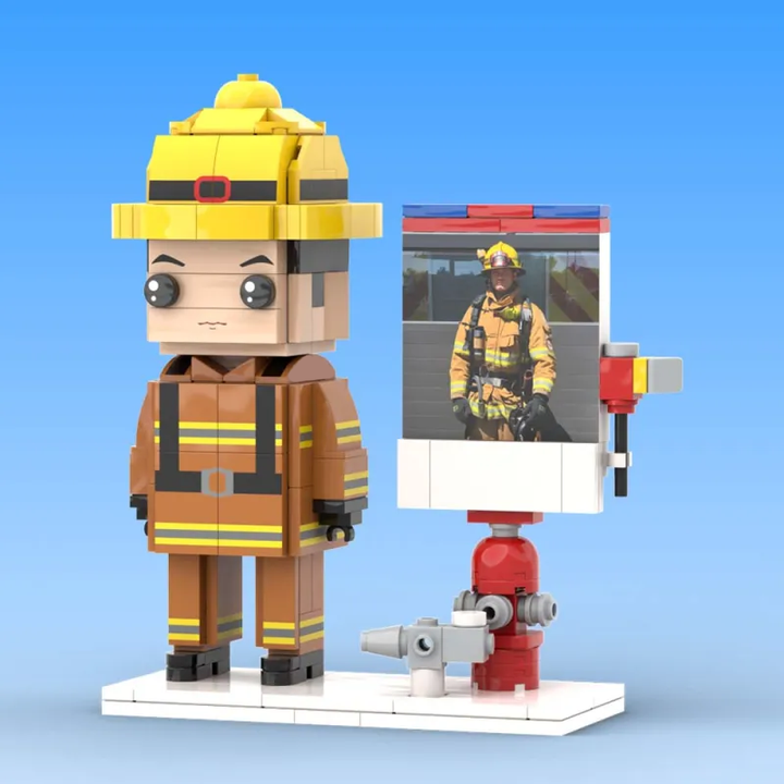 Full Body Customized 1 Person Brick Figures with Photo Firemen Theme Gift Birthday Gift Valentines Gift Father's Day Gift for Firefighter