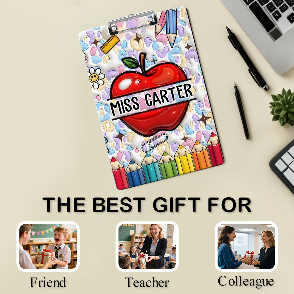 Custom Text Name Folder with Apple & Color Pencil Design – Teacher's Day & Back to School Gift