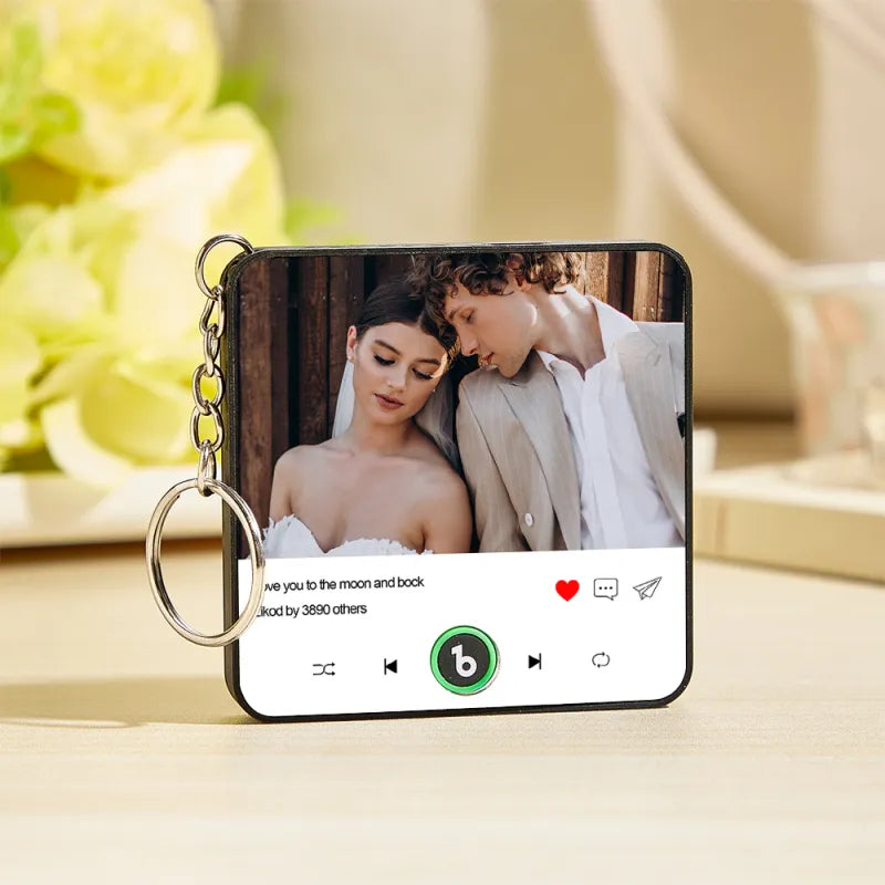 FridgeBeats Custom Photo and Text Music Keychain Music Box Bag Charm That Plays Music Without Cell Phone Best Gifts for Her