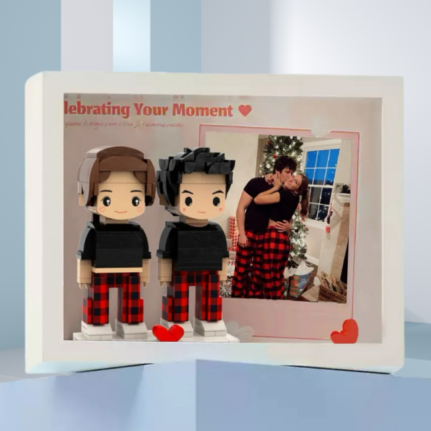 Full Body Custom 2 people Cute Brick Figure with Photo Valentines Gift Anniversary Gift