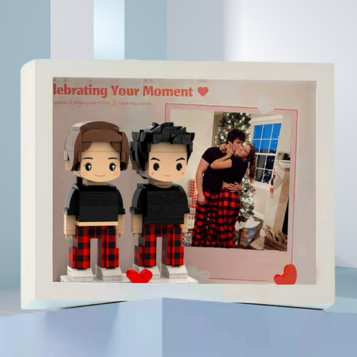 Full Body Custom 2 people Cute Brick Figure with Photo Valentines Gift Anniversary Gift