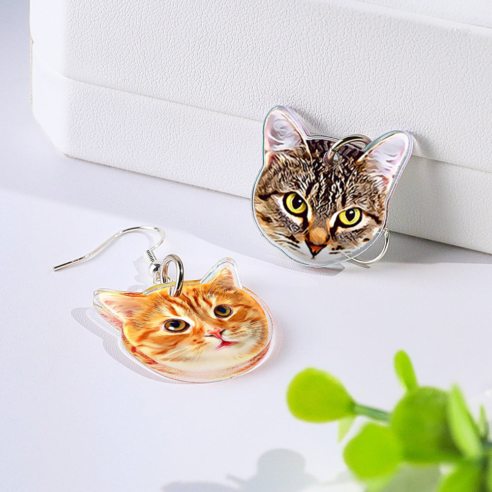 Personalized Pet Earrings (1 Pair) – Custom Dog Cat Portrait 2 Photos Customizable Birthday Gift for Pet Lovers