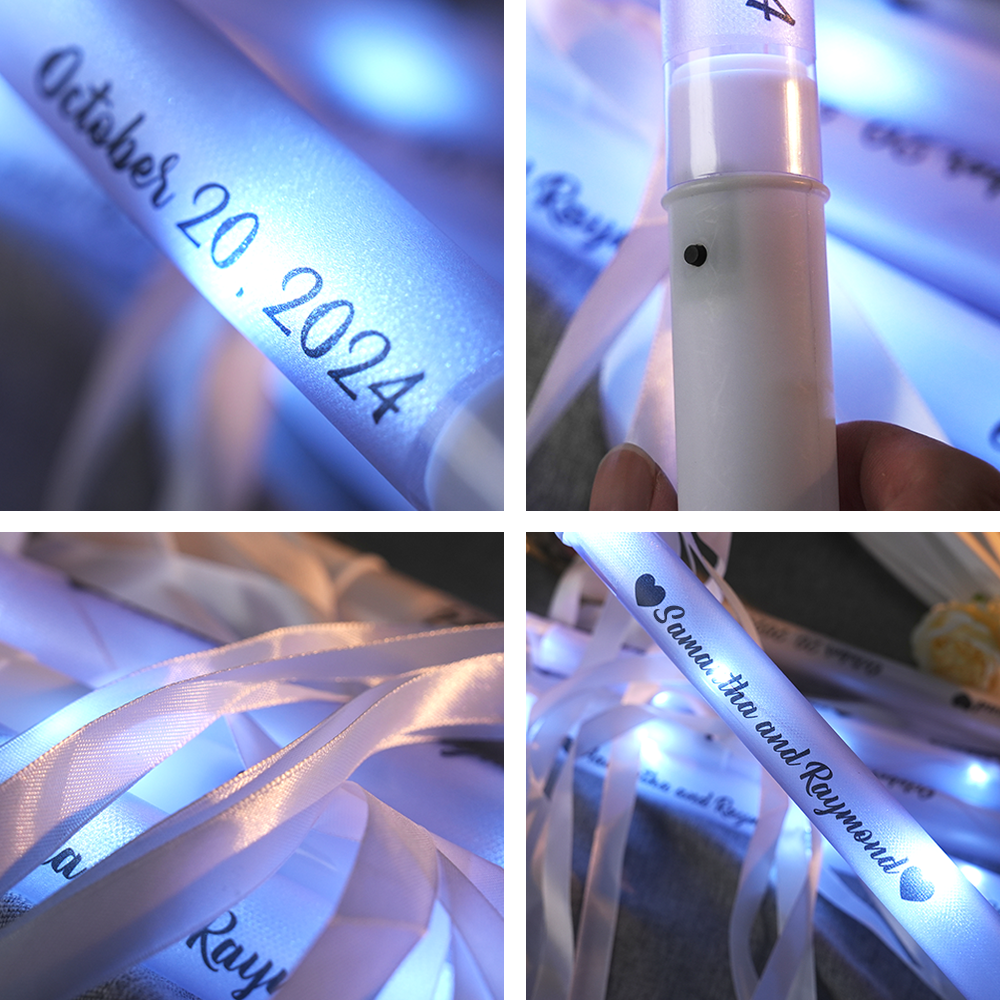 Personalized Light Up LED Stick Wedding Wands with Ribbon Lights Wedding Party Favor with "Made in China" Label