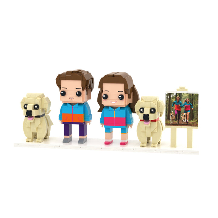 Custom Full-Body Brick Figures of 2 People and 2 Dogs with Frame Personalized Anniversary Gift Birthday Gift