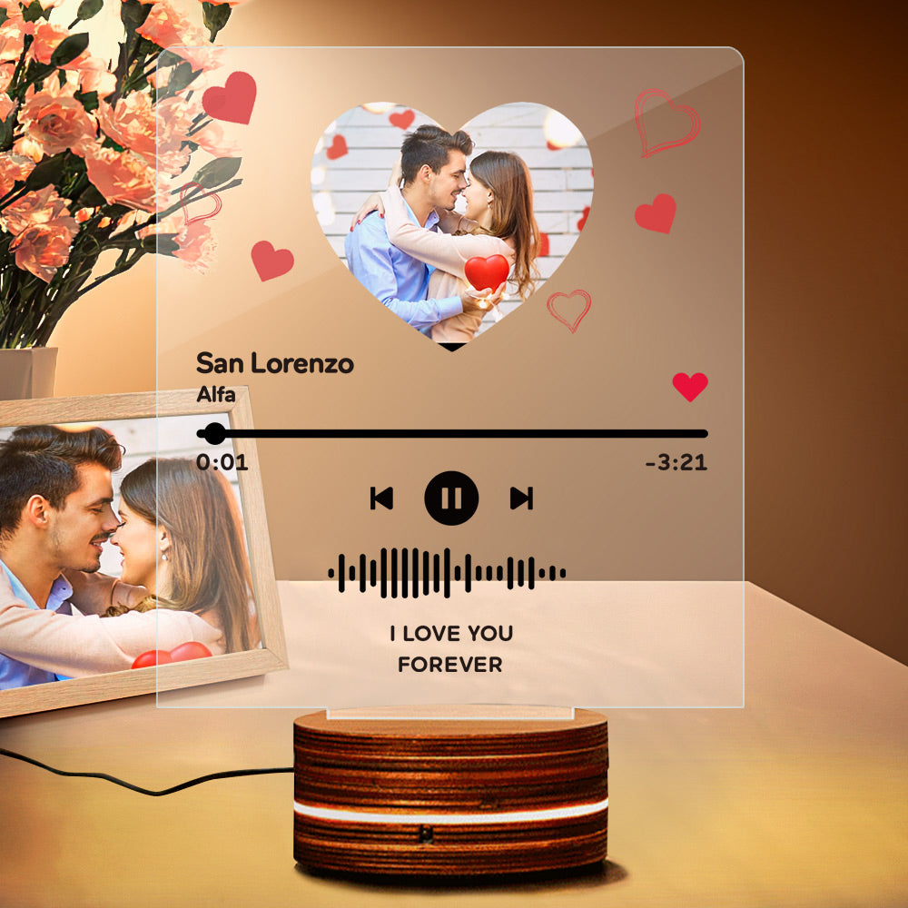 Custom Album Cover Glass Acrylic Music Plaque Night Light 7 Colors Changing