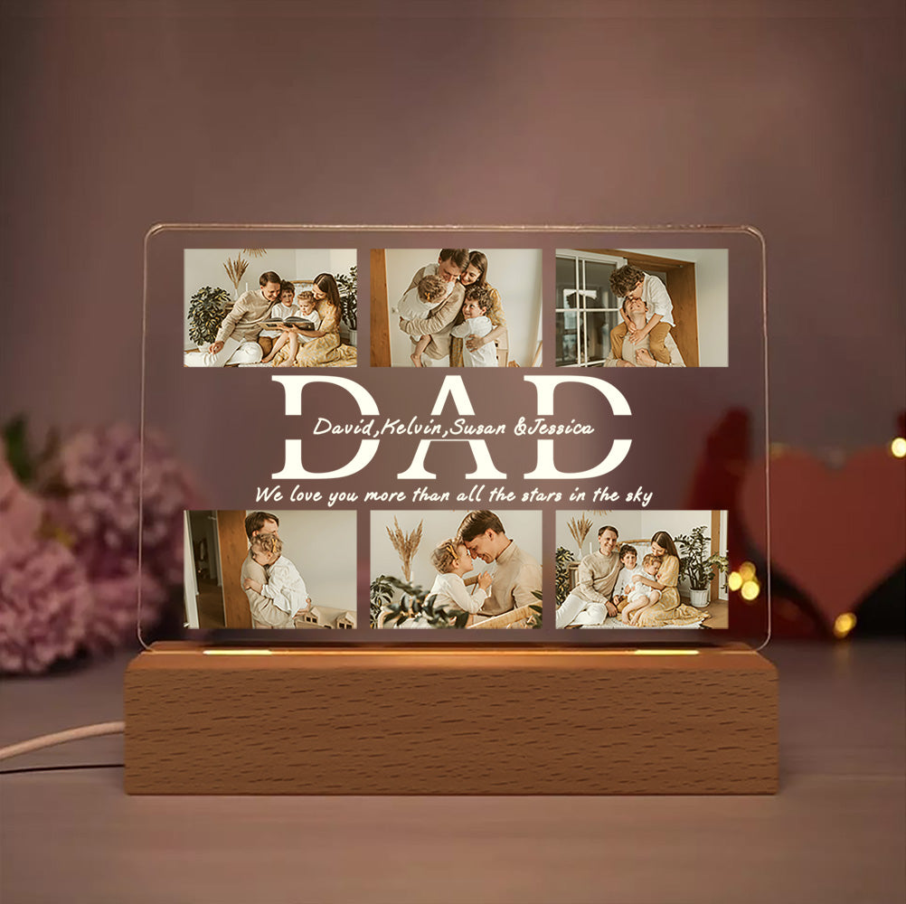 Personalized DAD LED Night Light Custom 6 Photos and Text Acrylic Lamp