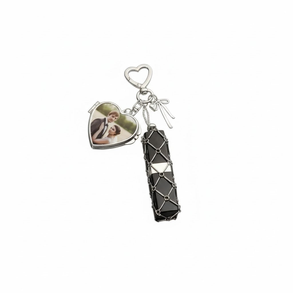 Personalized Photo Lipstick Keychain with Mirror Metal Makeup Bag Charm Valentine's Day Gifts