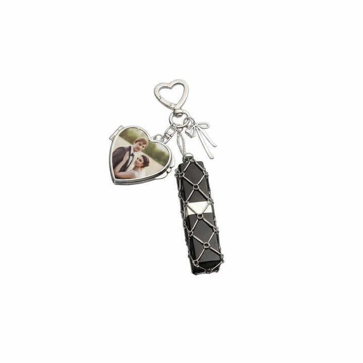 Personalized Photo Lipstick Keychain with Mirror Metal Makeup Bag Charm Valentine's Day Gifts