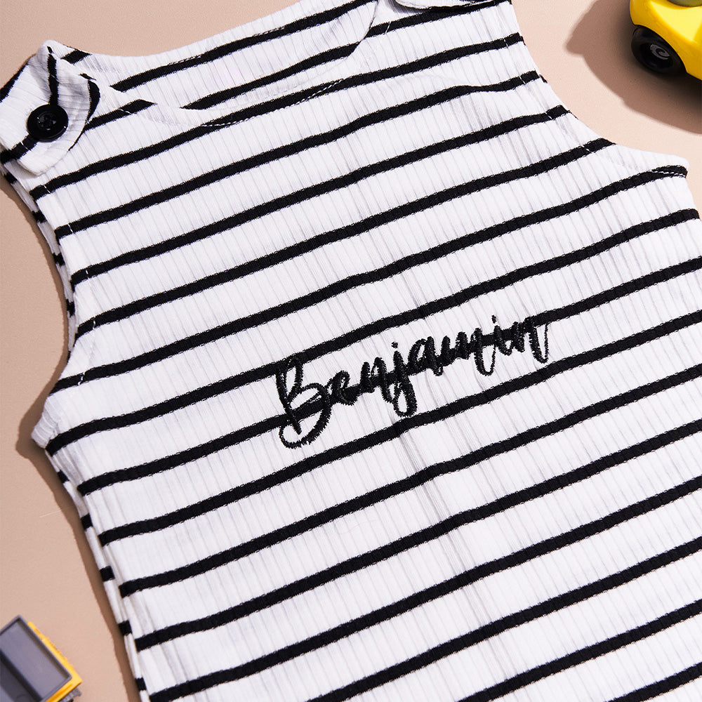 Personalized Rib Stripe Sleeveless Jumpsuit with Embroidered Name Gift for Toddler Kids