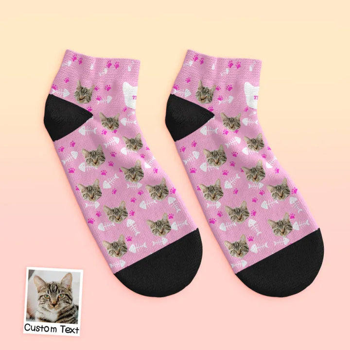 Custom Face Low Cut Ankle Socks with Cat Gift for Pet Lover