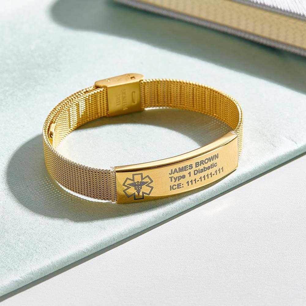 Personalized Emergency Medical Alert ID Bracelet with Text Adjustable Bracelet Gift for Diabetes Epilepsy Autism