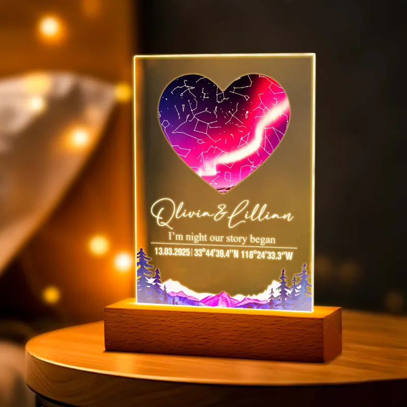 Custom Star Map Night Light Acrylic Lamp with Date Text and Wooden Base Home Decor for Valentine’s Day Anniversary Gift for Couples