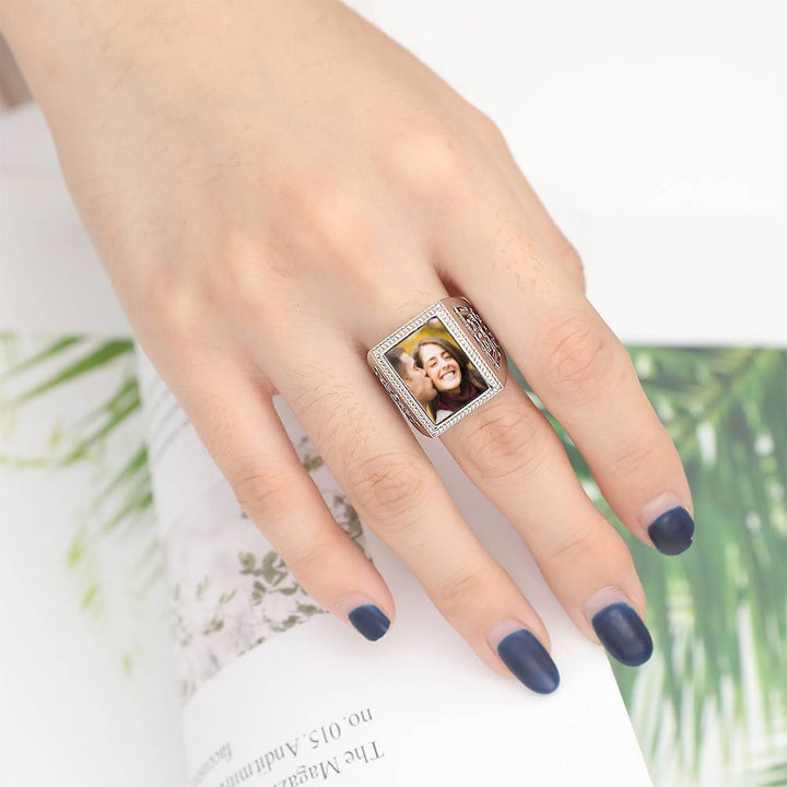 Mother's Gift Custom Vintage Square Photo Ring