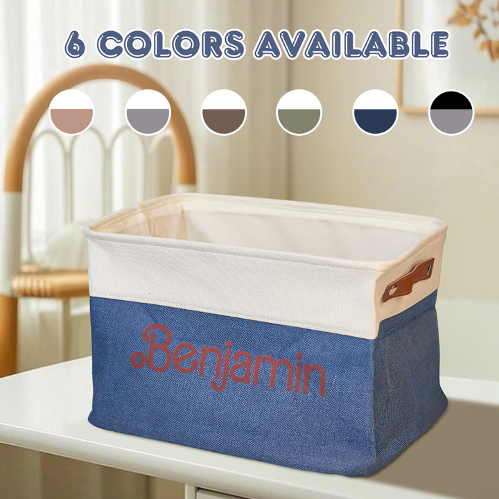 Personalized Storage Basket with Name Toy Bin Linen Organizer Gifts for Children