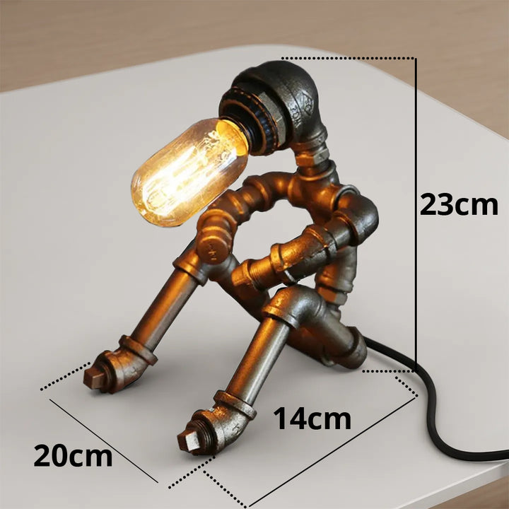 Creative Iron Tube Robot Table Lamp Water Pipe Light Retro Table Lamp for Bedroom