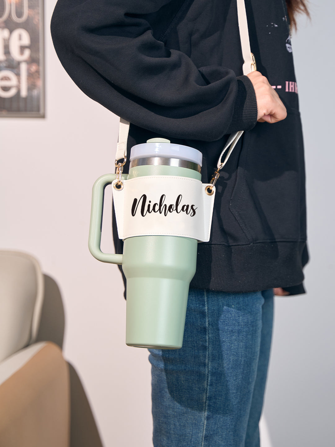 Custom Name Water Bottle Carrier Bag for 40oz Stanley Tumbler with Adjustable Strap Birthday Gift for Women