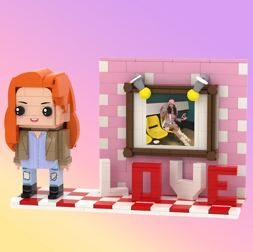 Full Body Custom 1 Person Brick Figure with LOVE Personalized Photo Valentines Gift Anniversary Gift Mother's Day Gift