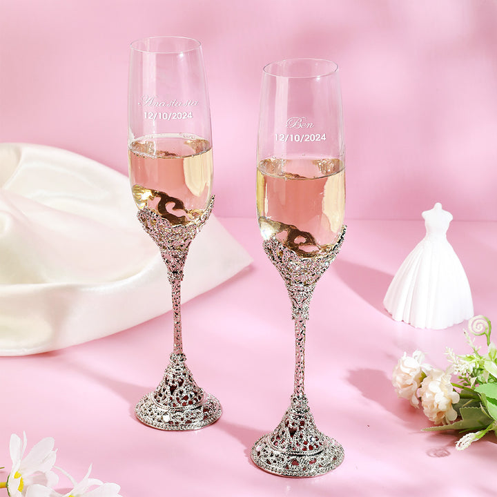 Personalized Champagne Flutes Toasting Glasses Wedding Gift for Bride and Groom