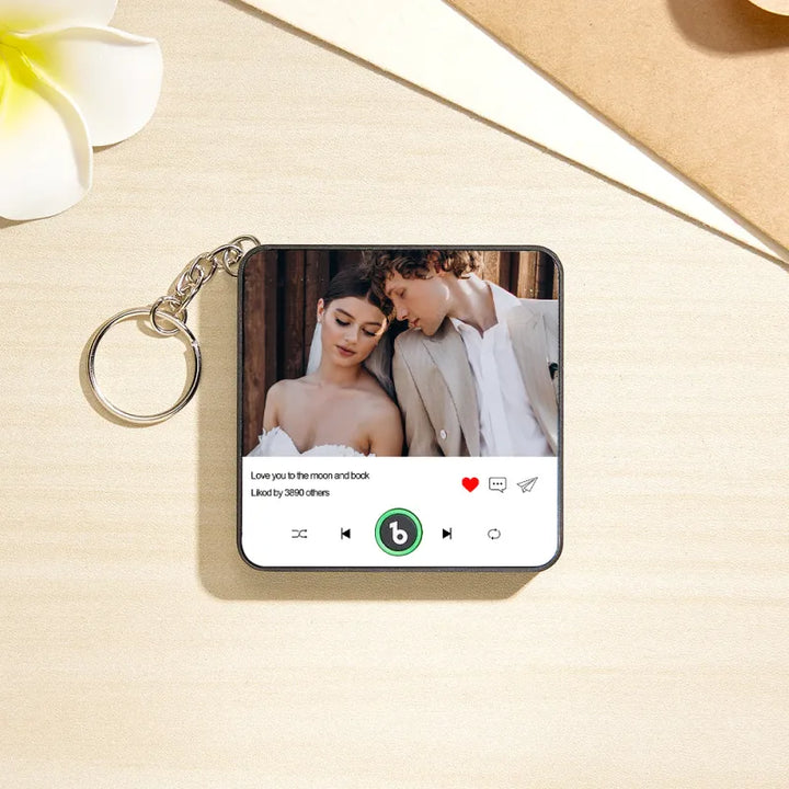 FridgeBeats Custom Photo and Text Music Keychain Music Box Bag Charm That Plays Music Without Cell Phone Best Gifts for Her