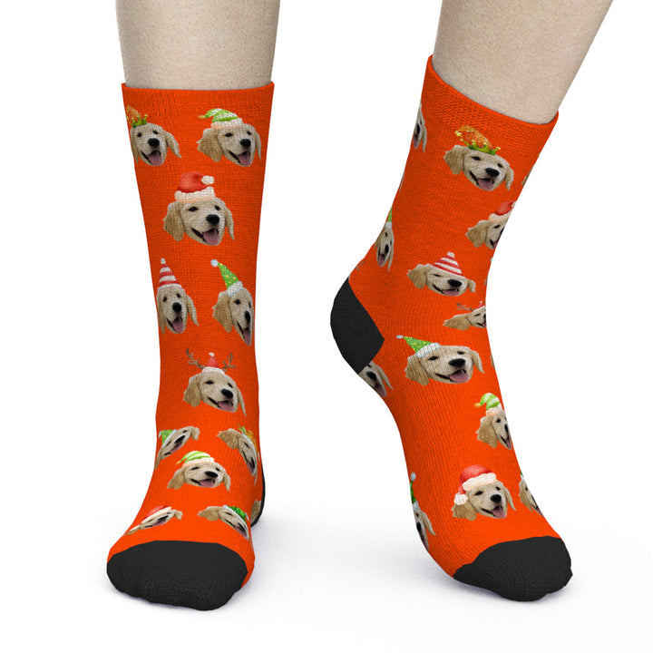 Merry Christmas Funny Design Custom Pet Face Socks