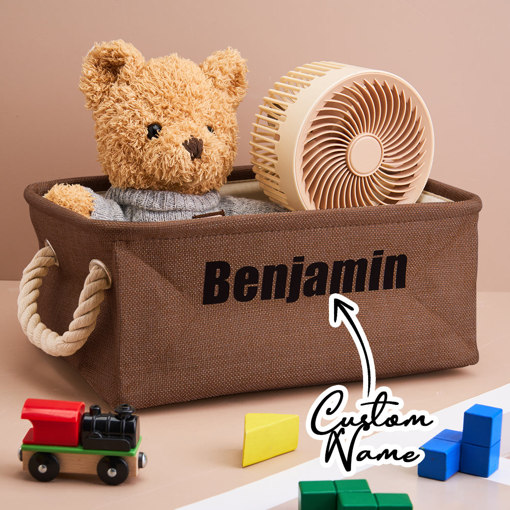 Personalized Storage Basket with Name Toy Bin Linen Organizer Gift for Children