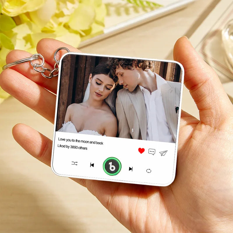 FridgeBeats Custom Photo and Text Music Keychain Music Box Bag Charm That Plays Music Without Cell Phone Best Gifts for Her