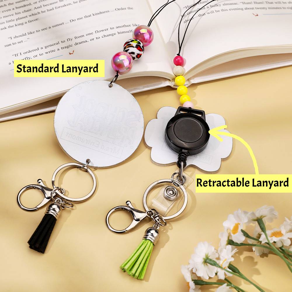 Personalized Glitter Acrylic Beaded Tassel Lanyard with Name Back to School Gift for Teacher