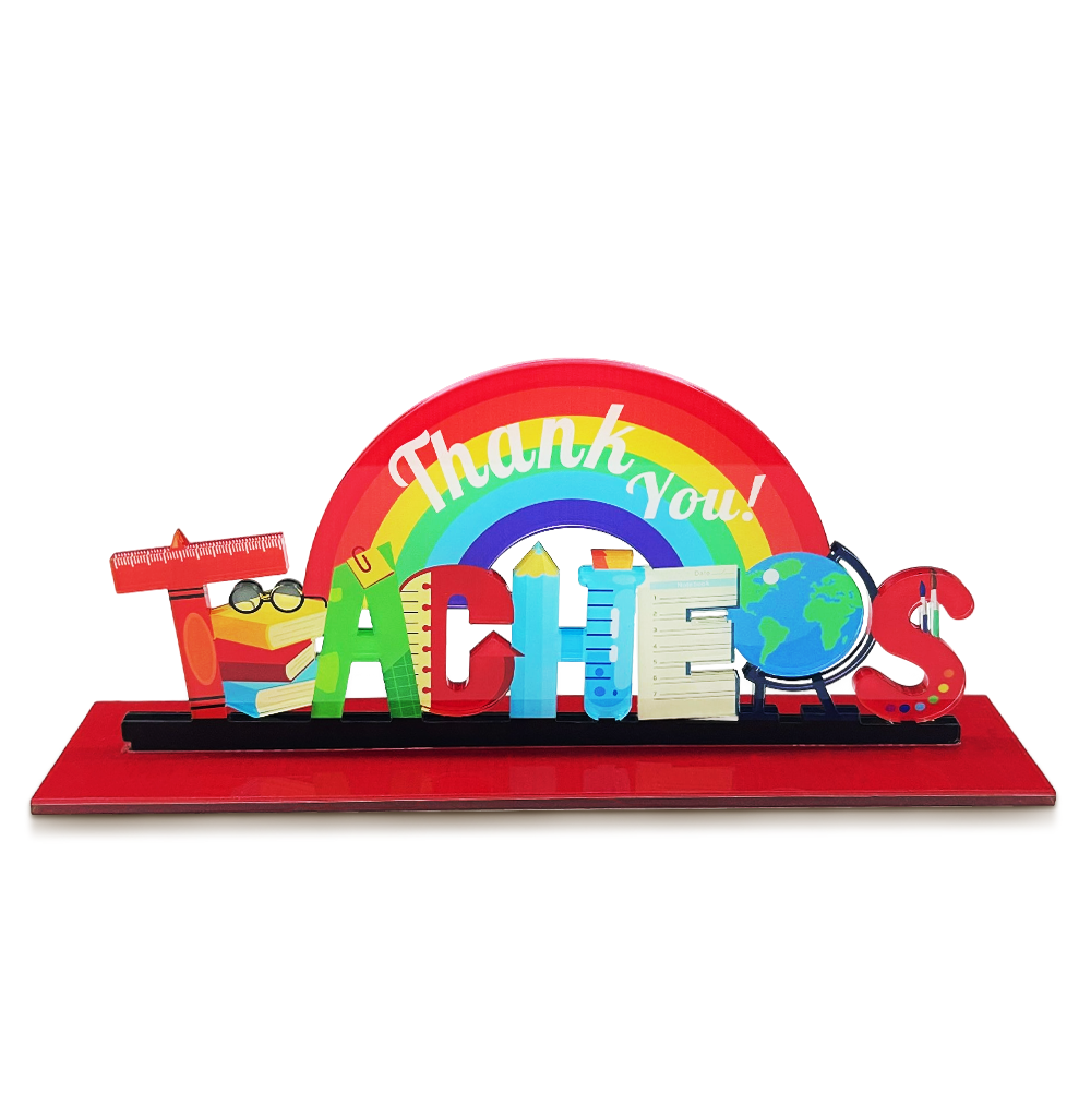 Personalized Rainbow Teacher Appreciation Acrylic Table Sign