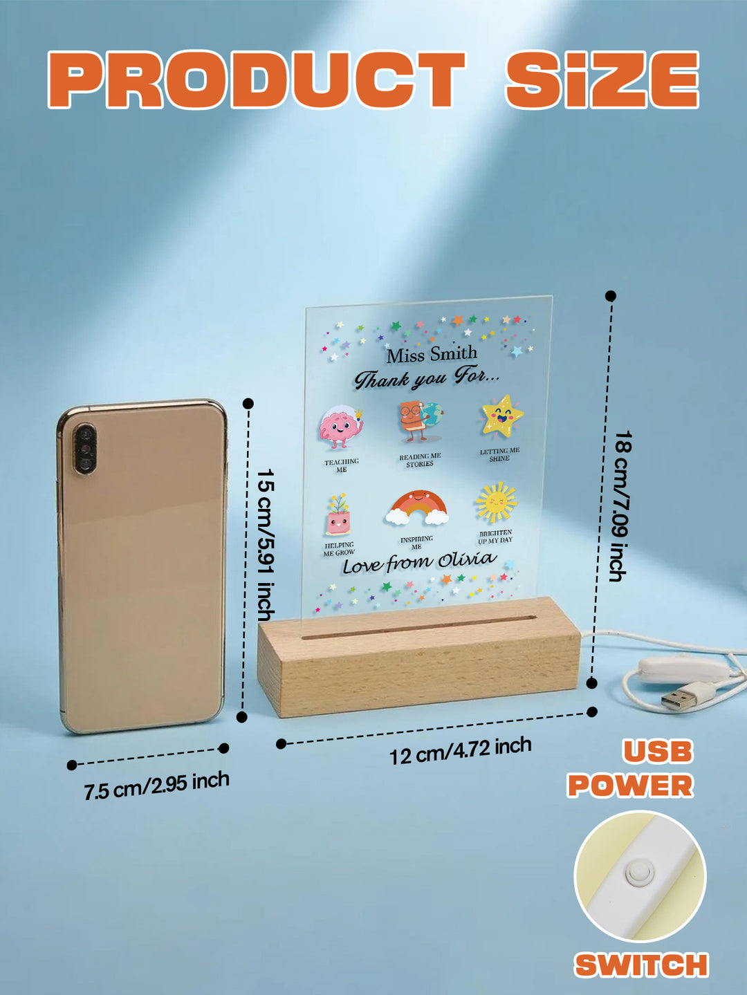 Custom Name Back to School Transparent Night Light Decor White Light Teacher's Day Gift