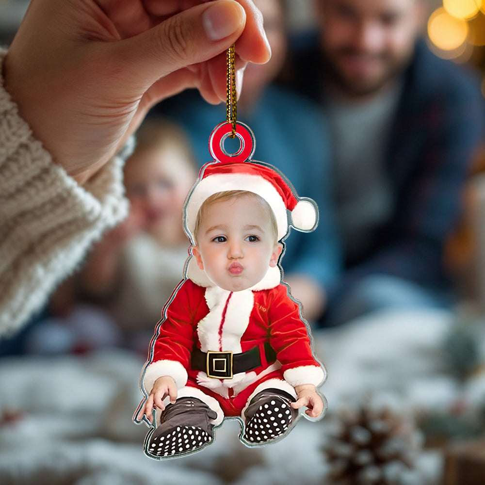 Custom Baby Face Santa Outfit Christmas Tree Ornament – Personalized Holiday Keepsake