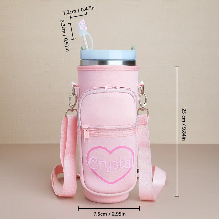 Personalized Water Bottle Carrier Bag for 40oz Stanley Tumbler with Straw Topper Pouch Gift for Her