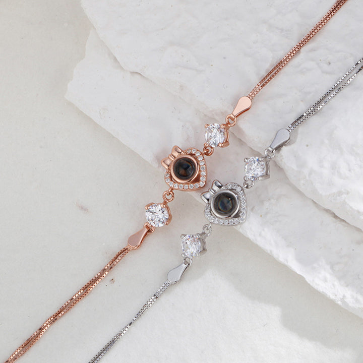 Custom Bow Heart Bracelet Personlized Projection Bracelet 925 Sterling Silver