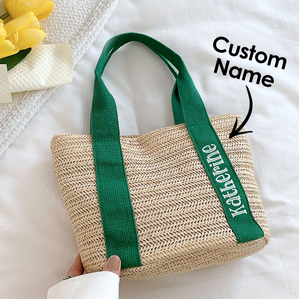Personalized Beach Straw Bags Custom Tote Bag Bridal Shower Bag Wedding Gift for Bridesmaid Bride