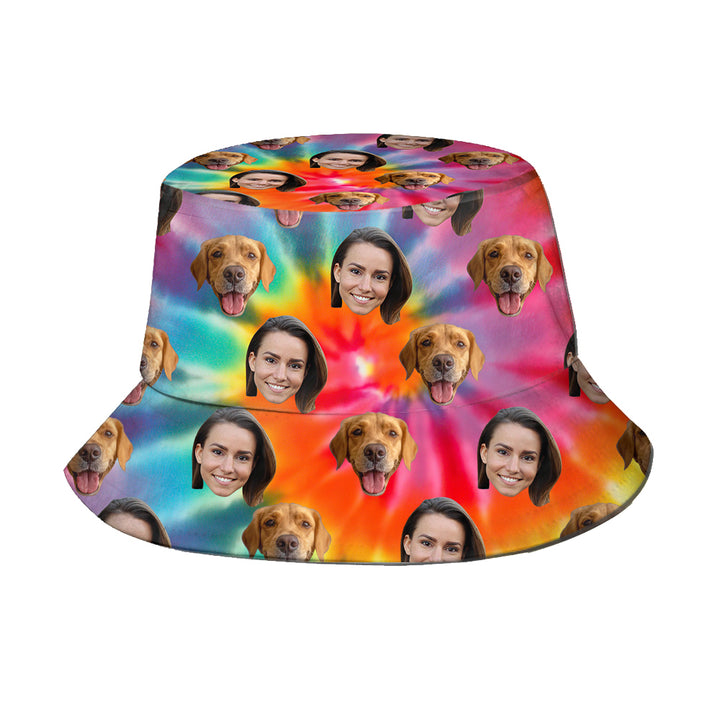 Custom Face Bucket Hat Tie Dye Prints Outdoor Cap Unisex