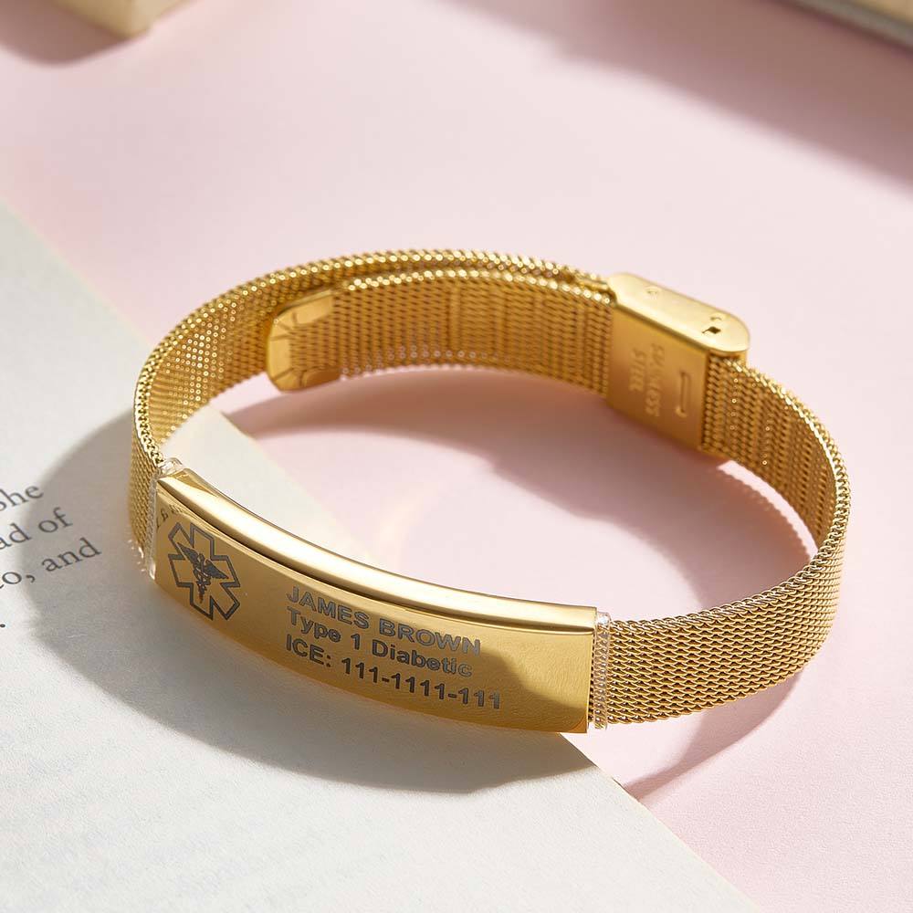 Personalized Emergency Medical Alert ID Bracelet with Text Adjustable Bracelet Gift for Diabetes Epilepsy Autism