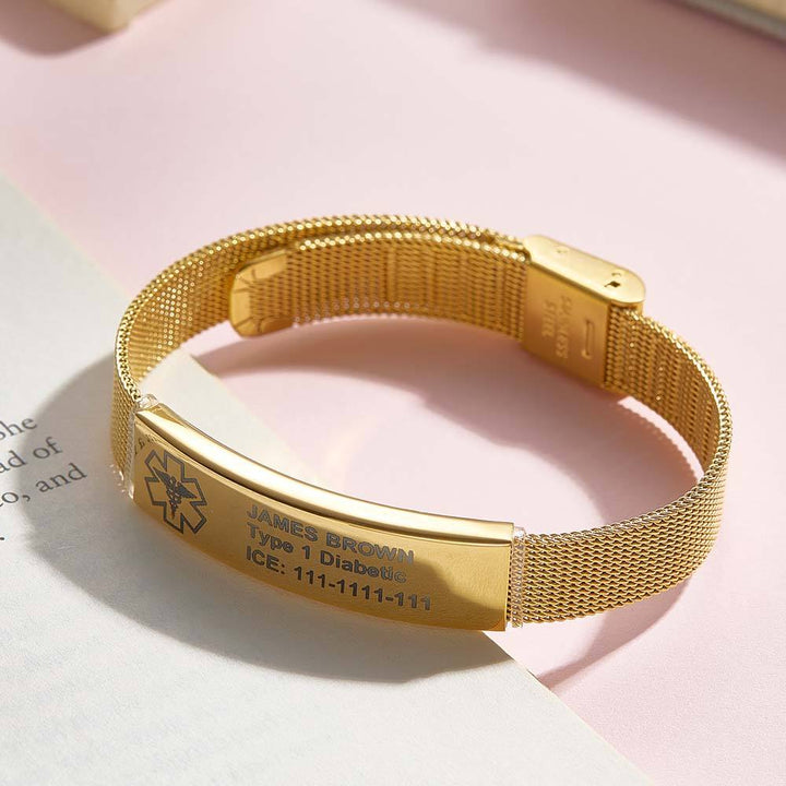 Personalized Emergency Medical Alert ID Bracelet with Text Adjustable Bracelet Gift for Diabetes Epilepsy Autism