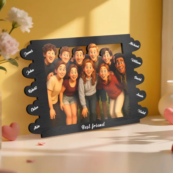 Personalized Cartoon Style Heart-Shaped Name Photo Frame Best Anniversary Birthday Family Holiday Gift