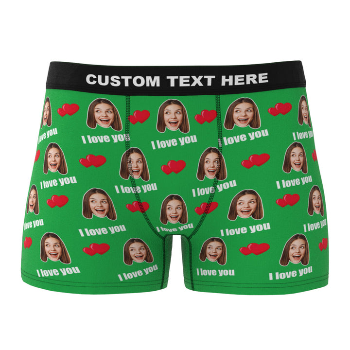 Custom I Love You Men's Boxer Shorts Personalized Underwear with Face