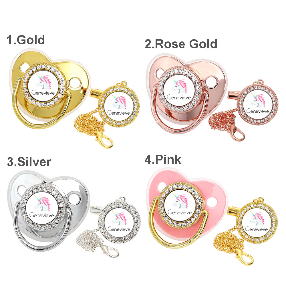 Custom Name Unicorn Baby Pacifier & Clip Set – Personalized Newborn Gift