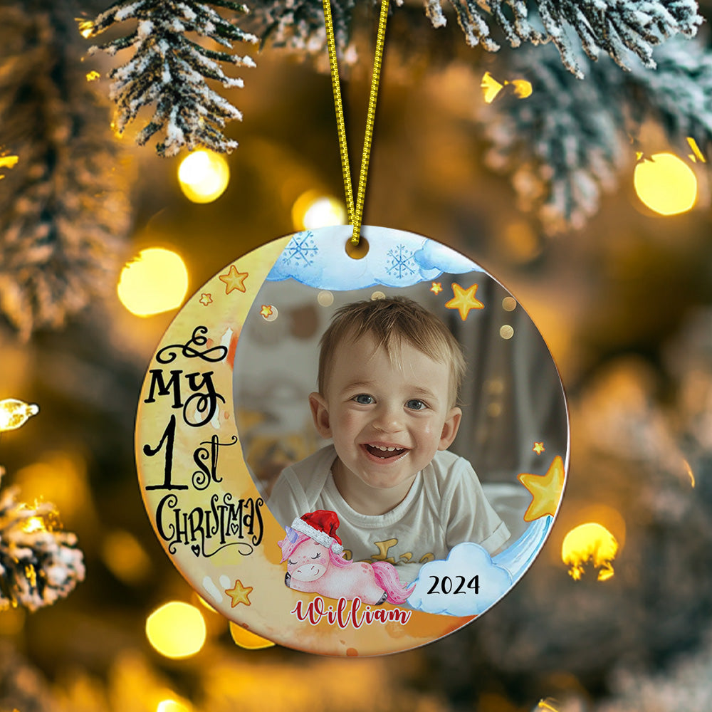 Personalized Baby's First Christmas Ornament with Photo Unicorn Christmas Ornament Gift for Kids