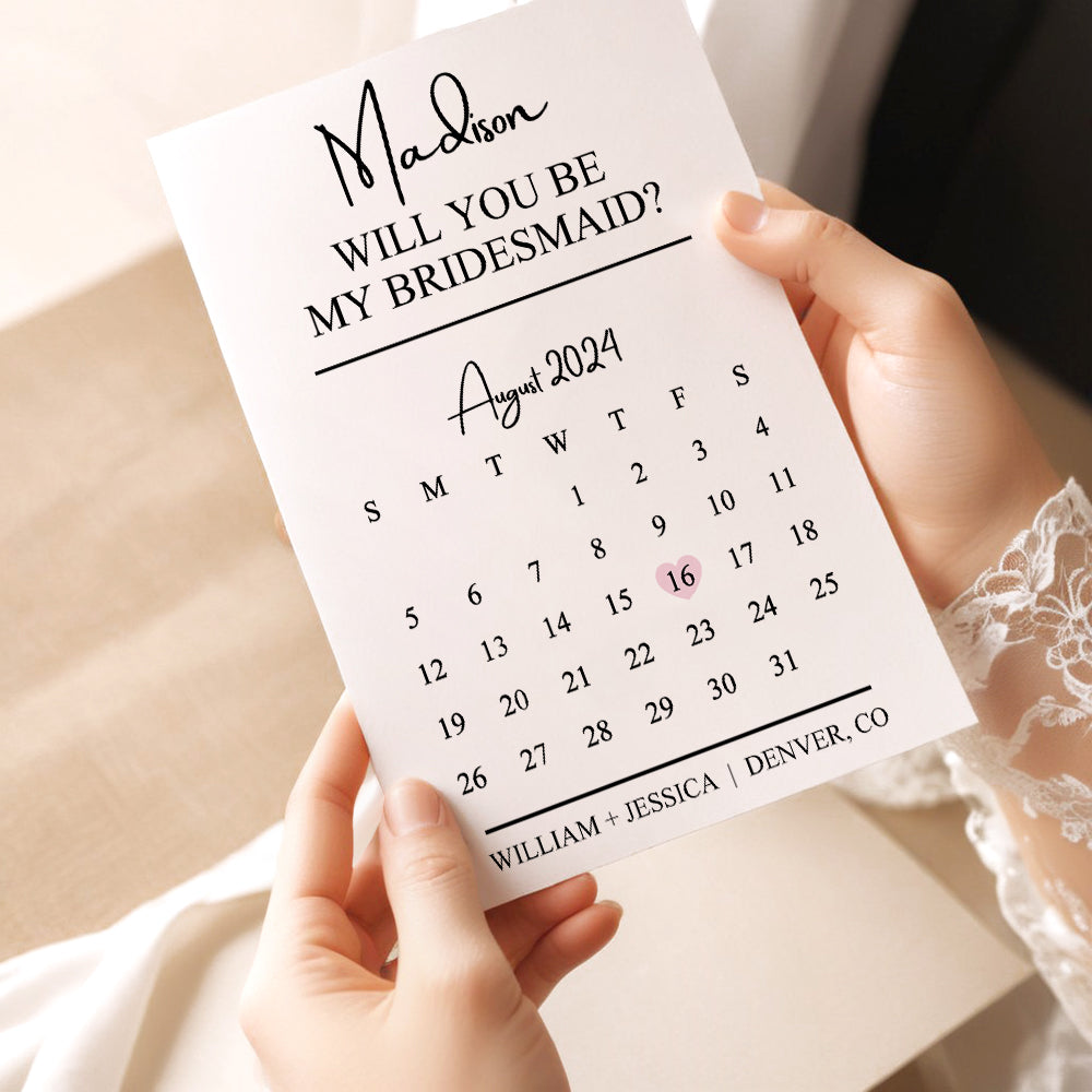 Personalized Bridesmaid Proposal Calendar Card Will You Be My Bridesmaid Wedding Date Card