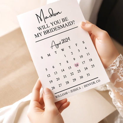 Personalized Bridesmaid Proposal Calendar Card Will You Be My Bridesmaid Wedding Date Card
