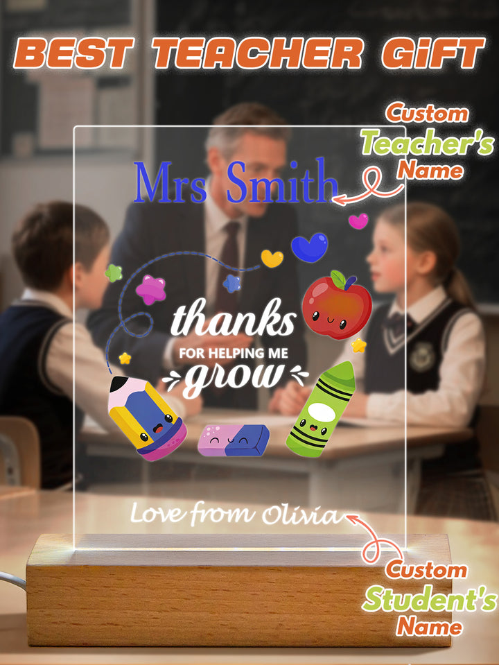 Custom Engraved Back to School Transparent Night Light with Pencil Design White Light Teacher's Day Gift