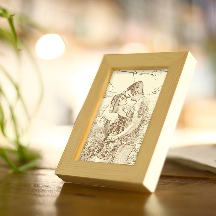Personalized Engraved Photo Frame Wooden Sketch Effect - 6 Inches 8 Inches 10 Inches