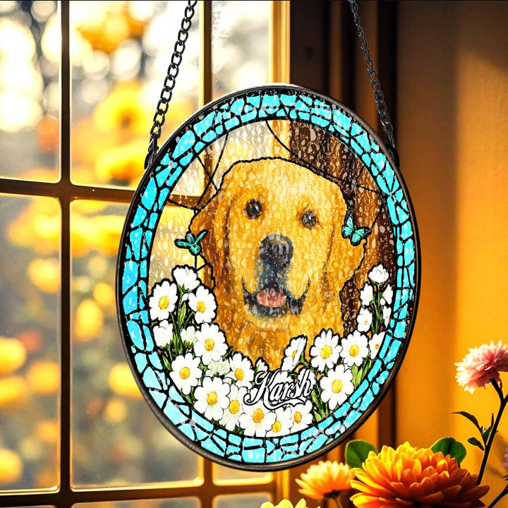 Custom Pet Portrait Stained Glass Suncatcher – Personalized Pet Keepsake Memorial Gift for Dog & Cat Lovers