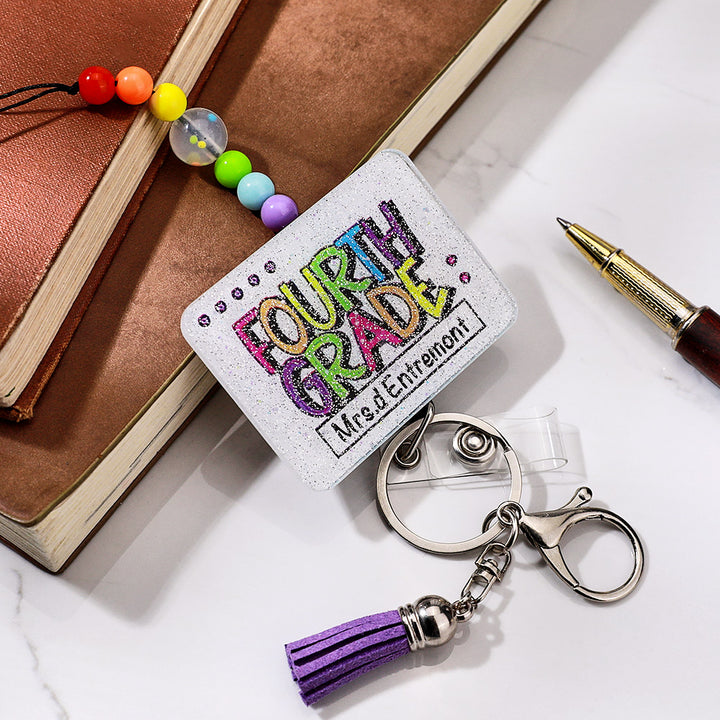 Personalized Glitter Acrylic Beaded Tassel Lanyard with Name Back to School Gift for Teacher