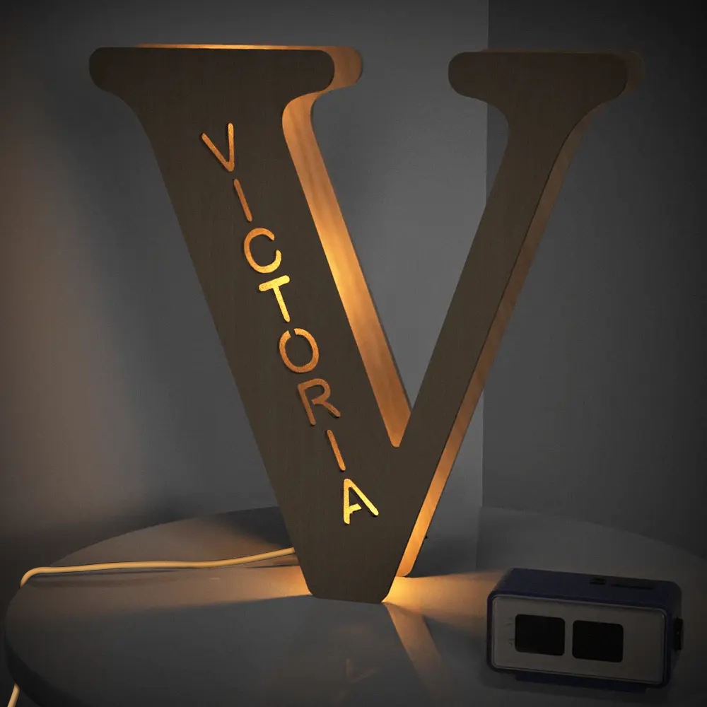 Personalised Wooden Letter Lamp Custom Name Alphabet Night Lights 19CM