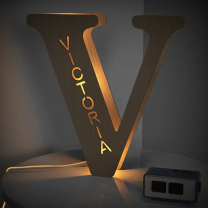 Personalised Wooden Letter Lamp Custom Name Alphabet Night Lights 19CM